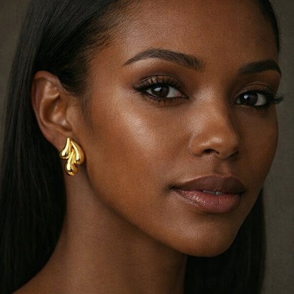 18K Gold Plated Stainless Steel Drop Earrings - Unique Teardrop Design✨ - Picture 8 of 11